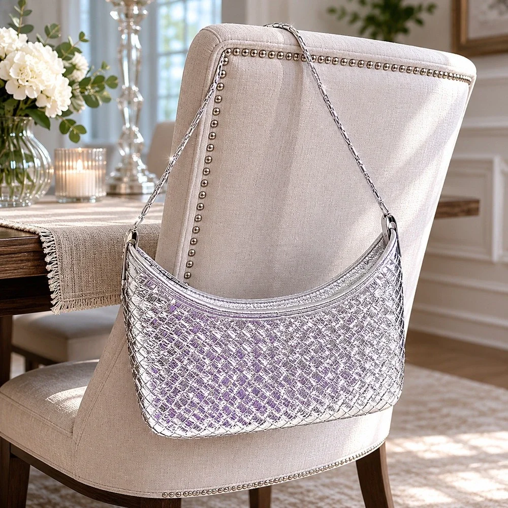 Ariteration Silver Metallic Evening Bag Y2K Disco Party Prom Shoulder Purse Glam